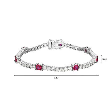 Classic Treasures Sterling Silver Lab-Created Ruby and Moissanite Princess Cut Bracelet