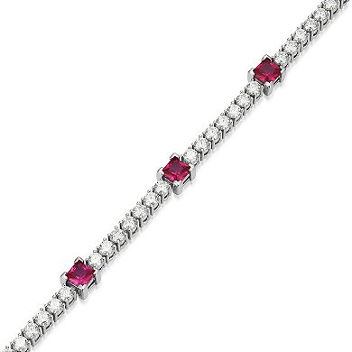 Classic Treasures Sterling Silver Lab-Created Ruby and Moissanite Princess Cut Bracelet