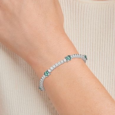 Classic Treasures Sterling Silver Simulated Green Quartz and Moissanite Princess Cut Bracelet