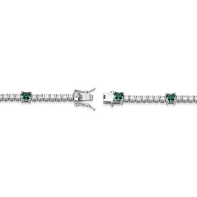 Classic Treasures Sterling Silver Simulated Green Quartz and Moissanite Princess Cut Bracelet