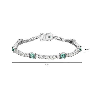 Classic Treasures Sterling Silver Simulated Green Quartz and Moissanite Princess Cut Bracelet