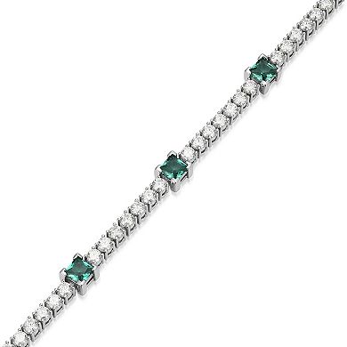 Classic Treasures Sterling Silver Simulated Green Quartz and Moissanite Princess Cut Bracelet