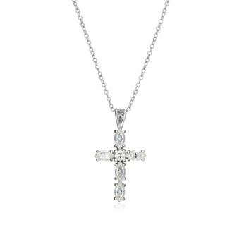 Classic Treasures Sterling Silver Lab-Created Moissanite Marquise and Round Cut Cross Pendant Necklace
