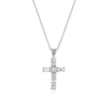 Classic Treasures Sterling Silver Lab-Created Moissanite Marquise and Round Cut Cross Pendant Necklace