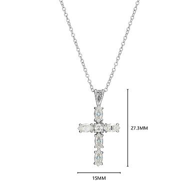 Classic Treasures Sterling Silver Lab-Created Moissanite Marquise and Round Cut Cross Pendant Necklace