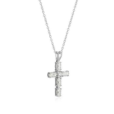 Classic Treasures Sterling Silver Lab-Created Moissanite Marquise and Round Cut Cross Pendant Necklace