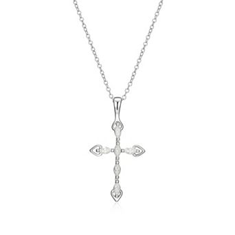 Classic Treasures Sterling Silver Lab-Created Moissanite Marquise Cut Cross Pendant Necklace