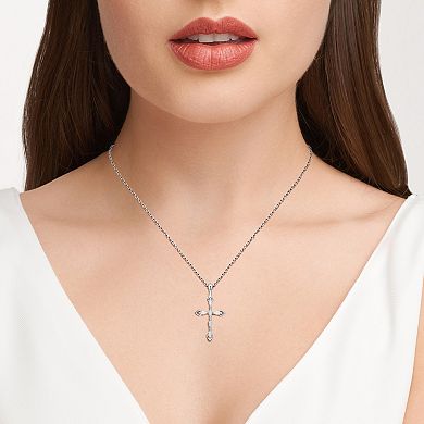 Classic Treasures Sterling Silver Lab-Created Moissanite Marquise Cut Cross Pendant Necklace