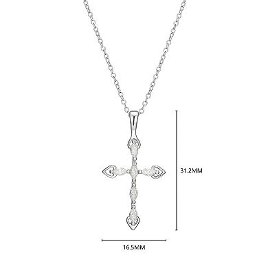 Classic Treasures Sterling Silver Lab-Created Moissanite Marquise Cut Cross Pendant Necklace