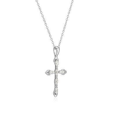 Classic Treasures Sterling Silver Lab-Created Moissanite Marquise Cut Cross Pendant Necklace