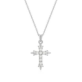 Classic Treasures Sterling Silver Lab-Created Moissanite Cross Pendant Necklace