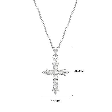 Classic Treasures Sterling Silver Lab-Created Moissanite Cross Pendant Necklace