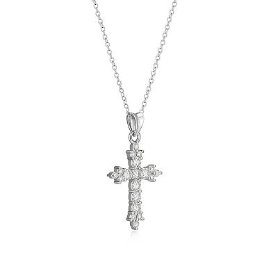 Classic Treasures Sterling Silver Lab-Created Moissanite Cross Pendant Necklace