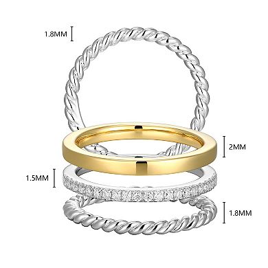 Classic Treasures Two Tone Sterling Silver Lab-Created Moissanite Stack Ring