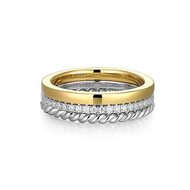 Classic Treasures Two Tone Sterling Silver Lab-Created Moissanite Stack Ring