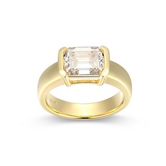 Classic Treasures Gold Over Sterling Silver Emerald Cut Lab-Created Moissanite Ring