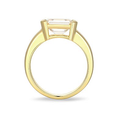 Classic Treasures Gold Over Sterling Silver Emerald Cut Lab-Created Moissanite Ring
