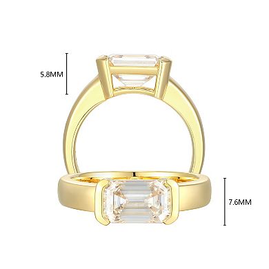 Classic Treasures Gold Over Sterling Silver Emerald Cut Lab-Created Moissanite Ring