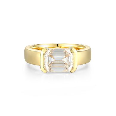 Classic Treasures Gold Over Sterling Silver Emerald Cut Lab-Created Moissanite Ring