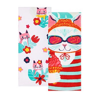 Celebrate Together™ Summer 2 pk Swim Cat Kitchen Towels