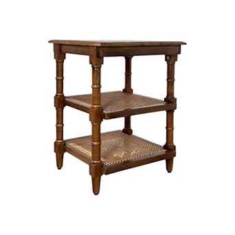 Carolina Chair & Table Wood & Cane 3 Shelf Side Table
