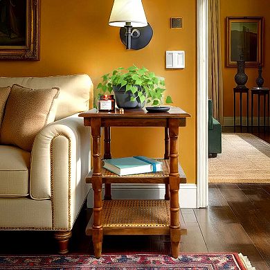 Carolina Chair & Table Wood & Cane 3 Shelf Side Table