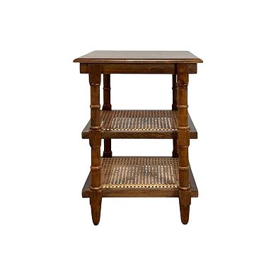 Carolina Chair & Table Wood & Cane 3 Shelf Side Table