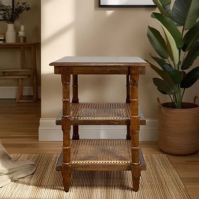 Carolina Chair & Table Wood & Cane 3 Shelf Side Table