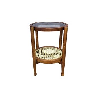 Carolina Chair & Table Glass Top & Cane Bottom Side Table