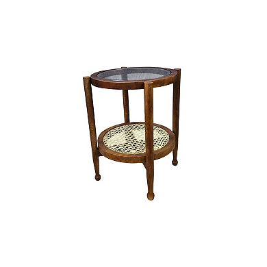 Carolina Chair & Table Glass Top & Cane Bottom Side Table