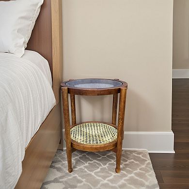 Carolina Chair & Table Glass Top & Cane Bottom Side Table
