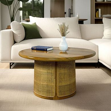 Carolina Chair & Table Cane Drum Base Round Coffee Table