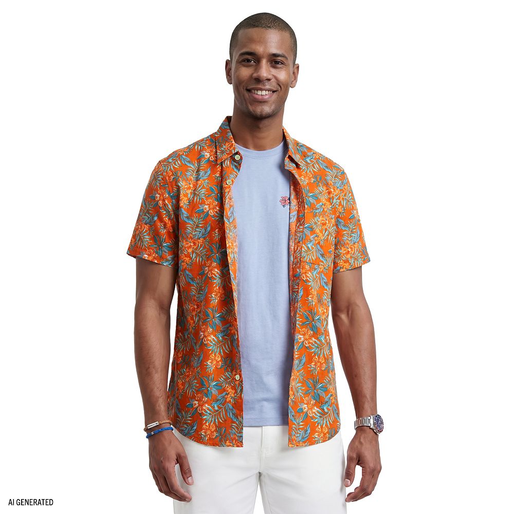 Men's IZOD Short Sleeve Chambray Button-Down Shirt