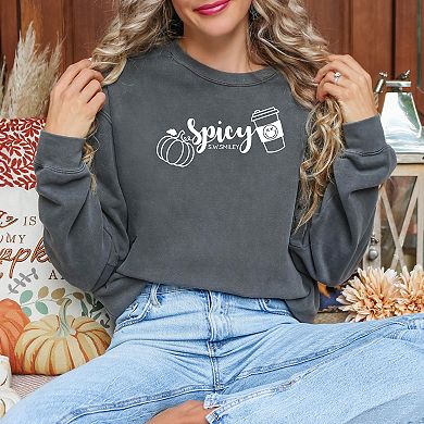 S.W.Smiley Spicy Pumpkin Spice - Womens Garment Dyed Graphic Sweatshirt