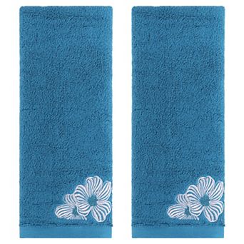 Hand Towels Set of 2 Embroidered Floral Pattern Decorative Towel Cotton Absorbent Hand Towel 14"x31"