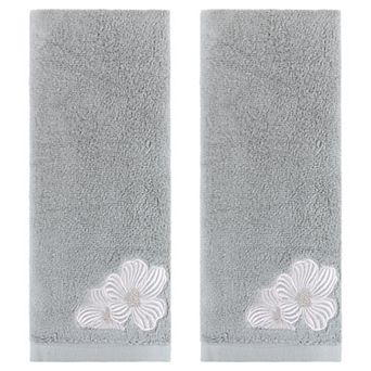 Hand Towels Set of 2 Embroidered Floral Pattern Decorative Towel Cotton Absorbent Hand Towel 14"x31"