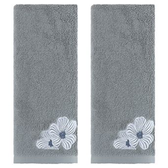 Hand Towels Set of 2 Embroidered Floral Pattern Decorative Towel Cotton Absorbent Hand Towel 14"x31"