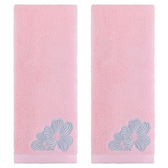 Hand Towels Set of 2 Embroidered Floral Pattern Decorative Towel Cotton Absorbent Hand Towel 14"x31"