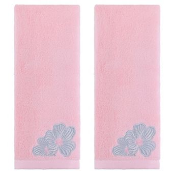 Hand Towels Set of 2 Embroidered Floral Pattern Decorative Towel Cotton Absorbent Hand Towel 14"x31"
