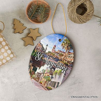 Artistic St. Augustine Ceramic Ornament, Florida Coastal City Historical Christmas (Oval)