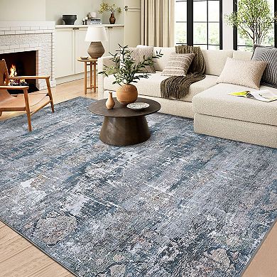 Garvee Machine Washable Boho Vintage Area Rug Non Slip Bordered Throw Carpet for Living Room