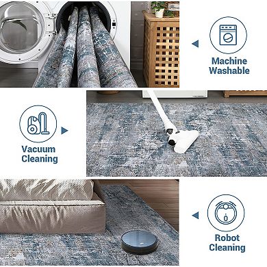 Garvee Machine Washable Boho Vintage Area Rug Non Slip Bordered Throw Carpet for Living Room