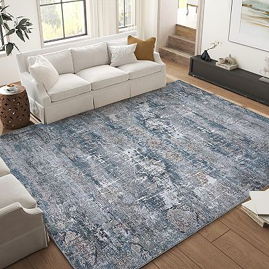 Garvee Machine Washable Boho Vintage Area Rug Non Slip Bordered Throw Carpet for Living Room
