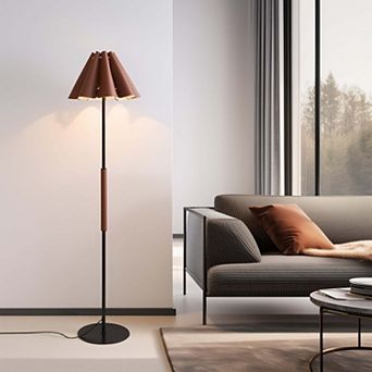 Modern Floor Lamp with Leather Lampshade