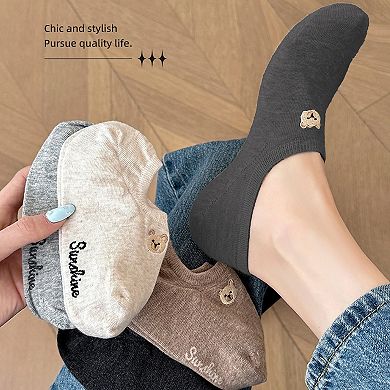 Women's 6pk Cute Bear Embroidered No-Show Socks