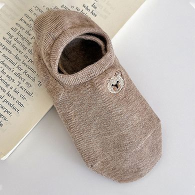 Women's 6pk Cute Bear Embroidered No-Show Socks