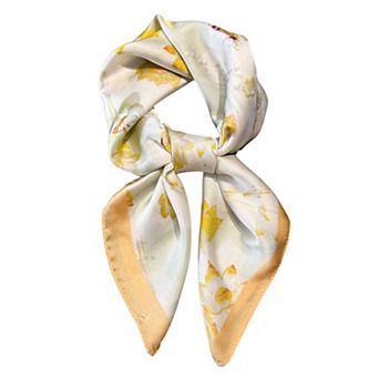 Women's Satin Square Scarf with Butterfly and Floral Print Lightweight Silky Neck or Bag Accessory