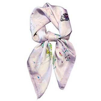 Women's Satin Square Scarf with Butterfly and Floral Print Lightweight Silky Neck or Bag Accessory