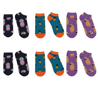 Women's Fruit Print No Show Socks Breathable Cotton 6 pk