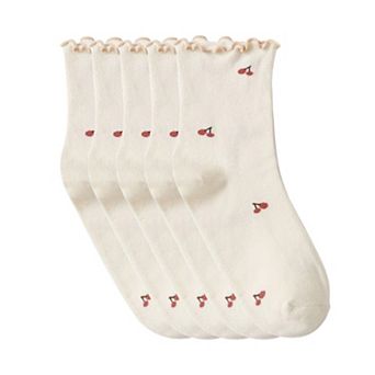 Women's Summer Floral Ruffle-Edge Ankle Socks 5 pk